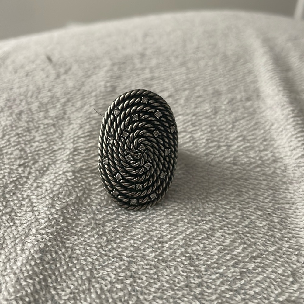 Authentic Heavy David Yurman Sterling & Diamond Oval Coil Cable Ladies Ring